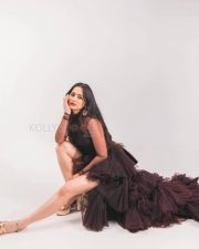 Gorgeous Sanjeeda Sheikh in a Brown Ruffled Designer Gown Photoshoot Pictures 02