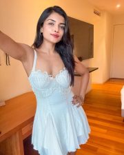 Hot Ashna Zaveri in a Spaghetti Strap Sleeveless Lace Mini Dress Photos 02