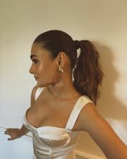 Idli Kadai Actress Shalini Pandey in an Ivory White Satin Corset Dress Pictures 02
