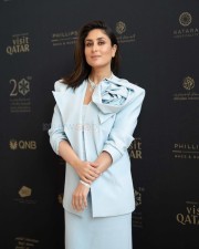 Kareena Kapoor in a Powder Blue Dress and Jacket at the 20th edition of the Doha Jewelry Watches Exhibition in Qatar Photos 04