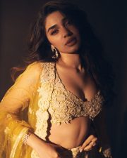 Love Insurance Kompany Heroine Krithi Shetty in a Golden Yellow Lehenga with a Sleeveless Embroidered Blouse and Floor Length Skirt Photos 01