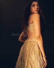 Love Insurance Kompany Heroine Krithi Shetty in a Golden Yellow Lehenga with a Sleeveless Embroidered Blouse and Floor Length Skirt Photos 05