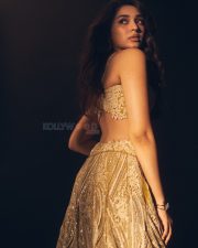 Love Insurance Kompany Heroine Krithi Shetty in a Golden Yellow Lehenga with a Sleeveless Embroidered Blouse and Floor Length Skirt Photos 05