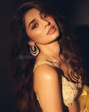 Love Insurance Kompany Heroine Krithi Shetty in a Golden Yellow Lehenga with a Sleeveless Embroidered Blouse and Floor Length Skirt Photos 06