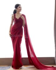 Love Insurance Kompany Heroine Krithi Shetty in a Red Saree with Sleeveless Blouse Photos 01