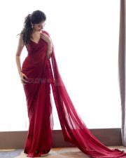 Love Insurance Kompany Heroine Krithi Shetty in a Red Saree with Sleeveless Blouse Photos 03