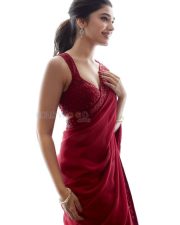 Love Insurance Kompany Heroine Krithi Shetty in a Red Saree with Sleeveless Blouse Photos 06