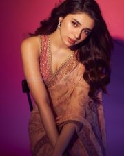 Love Insurance Kompany Heroine Krithi Shetty in a Rose Gold Saree with a Sleeveless Blouse Photos 05