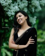 Malayalam Actress Anju Kurian in a Black Saree Photoshoot Stills 02