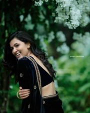 Malayalam Actress Anju Kurian in a Black Saree Photoshoot Stills 03