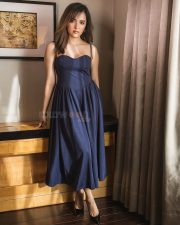 New Zealand Singer Shirley Setia in a Navy Blue Spaghetti Strap Midi Dress Photos 02
