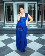 Resplendent Actress Anju Kurian in a Royal Blue Embroidered Corset Saree Photos 03 Resplendent Actress Anju Kurian in a Royal Blue Embroidered Corset Saree Photos 03
