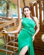Sab Ki Baaratein Actress Zaara Yesmin in a Green One Shoulder Gown with a Thigh High Side Slit Pictures 01