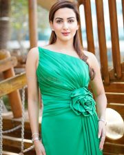 Sab Ki Baaratein Actress Zaara Yesmin in a Green One Shoulder Gown with a Thigh High Side Slit Pictures 06