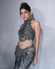 Sexy Alaya F in a Gunmetal Silver Halter Neck Blouse with a Matching Sculptural Drape Skirt Photos 04