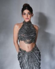 Sexy Alaya F in a Gunmetal Silver Halter Neck Blouse with a Matching Sculptural Drape Skirt Photos 05