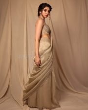 Stunning Krithi Shetty in a Golden Saree and Sleeveless Blouse Photos 03