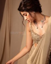 Stunning Krithi Shetty in a Golden Saree and Sleeveless Blouse Photos 06