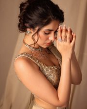 Stunning Krithi Shetty in a Golden Saree and Sleeveless Blouse Photos 08