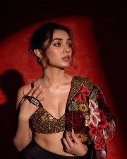 Stunningly Attractive Krithi Shetty in a Black Velvet Embroidered Crop Blazer with a Silk Embroidered Bustier and Thigh Slit Drape Skirt Photos 04