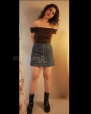 Stylish and Sexy Priyanka Jawalkar in a Brown Off Shoulder Top and Denim Skirt Pictures 05