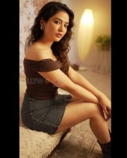 Stylish and Sexy Priyanka Jawalkar in a Brown Off Shoulder Top and Denim Skirt Pictures 06