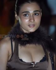 Sultry Shalini Pandey Cleavage in a Brown Satin Slip Dress with Feather Boa Photos 02
