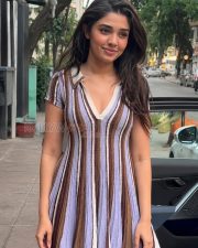 Trendsetting Actress Krithi Shetty in a Striped Knit Mini Dress Photos 01