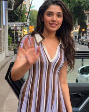 Trendsetting Actress Krithi Shetty in a Striped Knit Mini Dress Photos 04