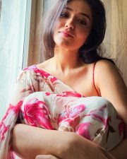 Vivacious Actress Priyanka Jawalkar in a White and Pink Floral Wrap Dress Photos 04