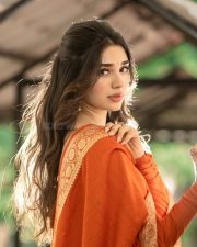 Winsome Actress Krithi Shetty in a Orange Embroidered Salwar Suit Photos 02