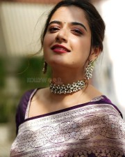Actress Ashika Ranganath in a Blue Silk Saree Photos 01 Actress Ashika Ranganath in a Blue Silk Saree Photos 01