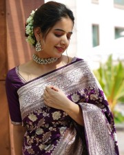 Actress Ashika Ranganath in a Blue Silk Saree Photos 02 Actress Ashika Ranganath in a Blue Silk Saree Photos 02