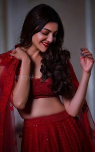 Actress Kajal Aggarwal Red Dress Photoshoot Pictures