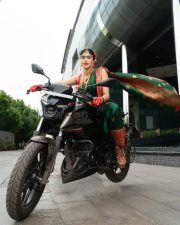 Adorable Adah Sharma Riding a Bike in Saree Pictures 02