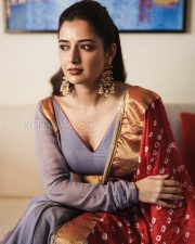 Alluring Actress Ashika Ranganath in a Red Bandhani Saree and Blue Grey V Neck Blouse Photos 01 Alluring Actress Ashika Ranganath in a Red Bandhani Saree and Blue Grey V Neck Blouse Photos 01
