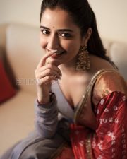 Alluring Actress Ashika Ranganath in a Red Bandhani Saree and Blue Grey V Neck Blouse Photos 03 Alluring Actress Ashika Ranganath in a Red Bandhani Saree and Blue Grey V Neck Blouse Photos 03
