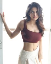 Alluring Actress Misha Narang in a Maroon Crop Top and White Pants Photos 02