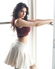 Alluring Actress Misha Narang in a Maroon Crop Top and White Pants Photos 08