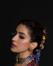 Attractive Sanya Malhotra in a Multi Colored Sleeveless Plunging Neckline Kamya Blouse with a Floor Length Skirt Pictures 01