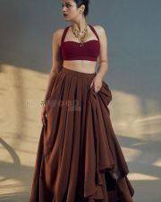 Beautiful Actress Shraddha Das in a Brown Lehenga Choli Photos 03