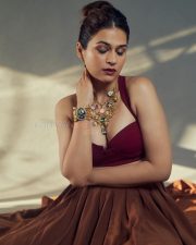 Beautiful Actress Shraddha Das in a Brown Lehenga Choli Photos 04