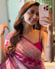 Beautiful Ashika Ranganath in a Pink Saree with a Sleeveless Blouse Photos 03