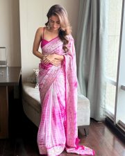 Beautiful Ashika Ranganath in a Pink Saree with a Sleeveless Blouse Photos 05
