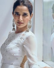 Beautiful Kannada Actress Ashika Ranganath in a White Anarkali Lehenga Photos 01