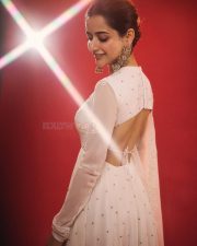 Beautiful Kannada Actress Ashika Ranganath in a White Anarkali Lehenga Photos 02