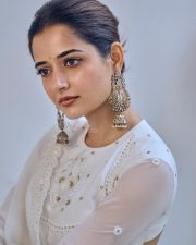 Beautiful Kannada Actress Ashika Ranganath in a White Anarkali Lehenga Photos 03