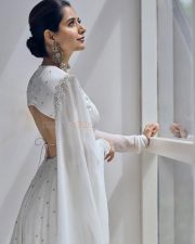 Beautiful Kannada Actress Ashika Ranganath in a White Anarkali Lehenga Photos 06