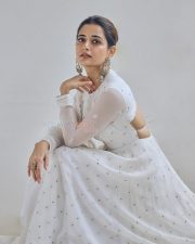 Beautiful Kannada Actress Ashika Ranganath in a White Anarkali Lehenga Photos 07