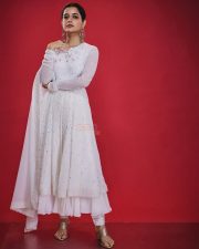 Beautiful Kannada Actress Ashika Ranganath in a White Anarkali Lehenga Photos 08